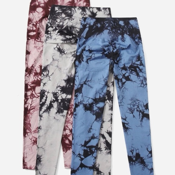 Trendy Seamless Tie Dye Top-stitching Wideband Waist Sports Leggings *NEW* - Picture 2 of 5